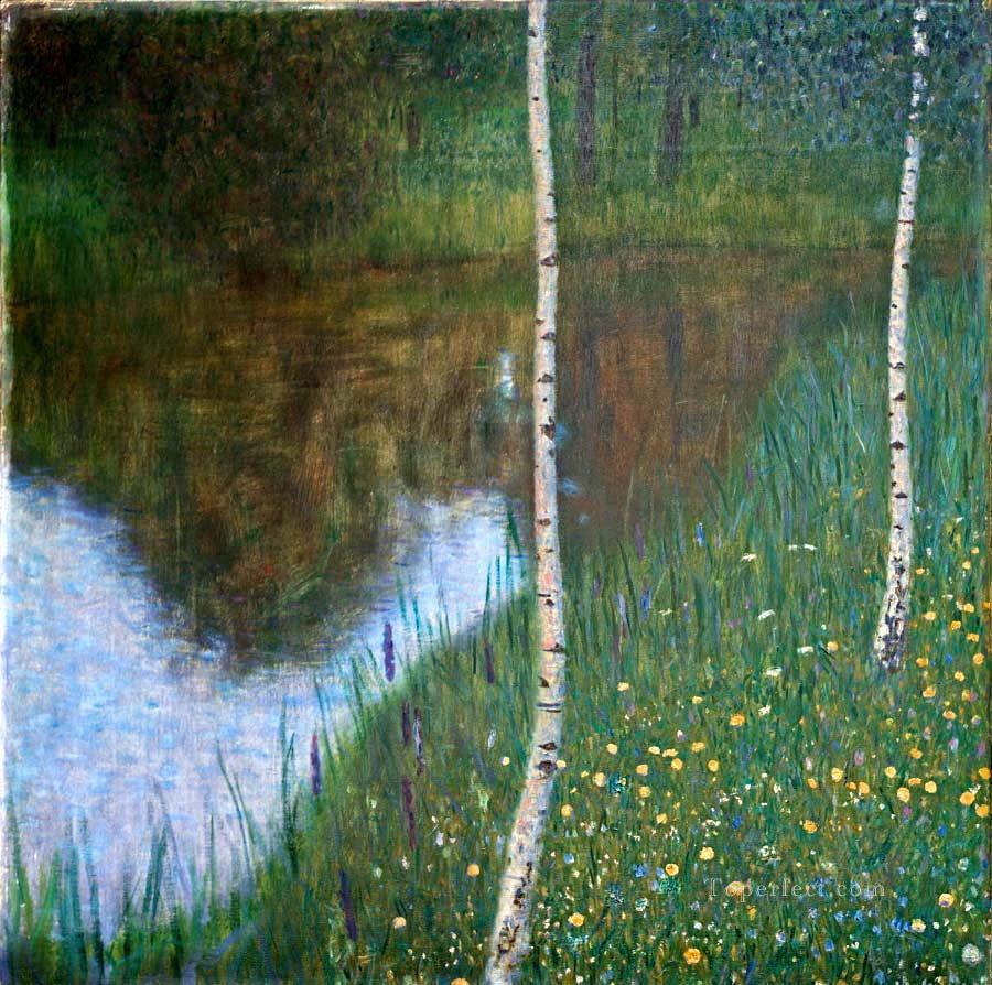 Lakeside with Birch Trees Gustav Klimt Landscapes brook Oil Paintings